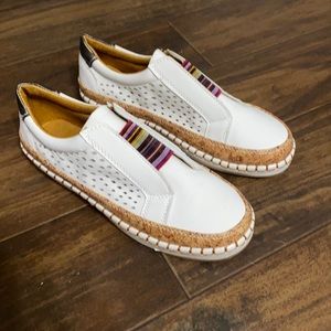 Size 8, white faux leather sneakers